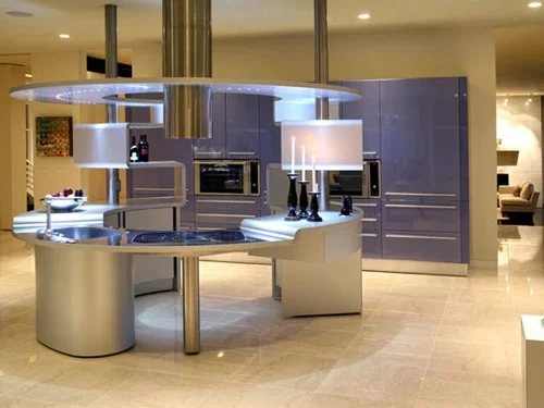 moderne küchen interieurs lilagrell farbe leuchten metall