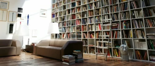 perfekte einrichtung der hausbibliothek bequem sofa monochrom farben