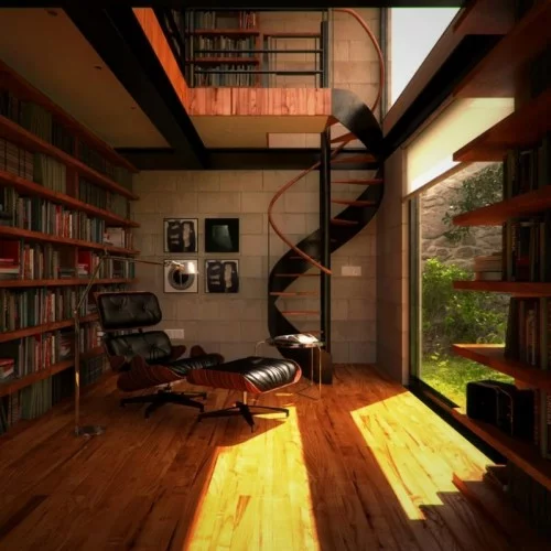 perfekte einrichtung der hausbibliothek grandios treppe lederliegestuhl