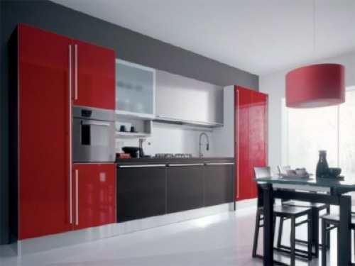 rot glänzend küchenmäbel idee design originell modern attraktiv