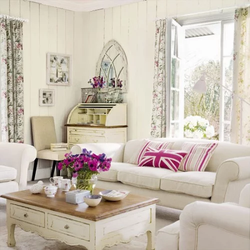  ländlich wohnzimmer design ideen holztisch weiß klassisch möbel