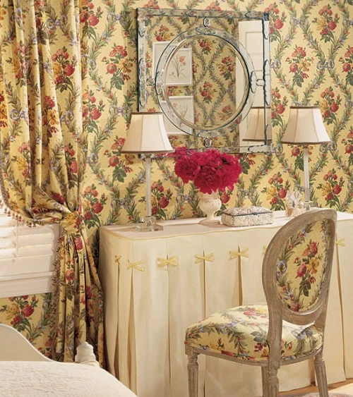 schlafzimmer schminktisch wände tapeten gardinen dekorativ