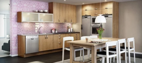 skandinavisch küchen design trennwand tapeten lila holz ausstattung