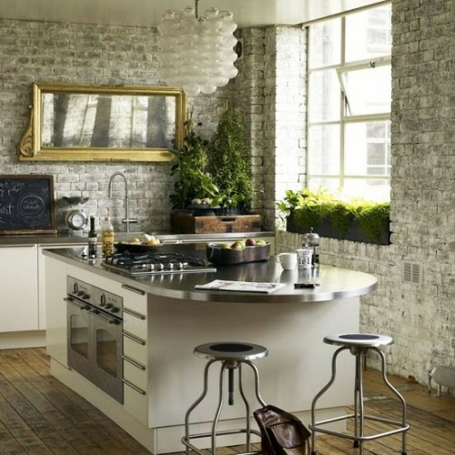 spiegel im küchenbereich küchenblock idee originell golden rahmen