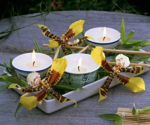 tischdeko mit orchideen teelichter japanischer stil