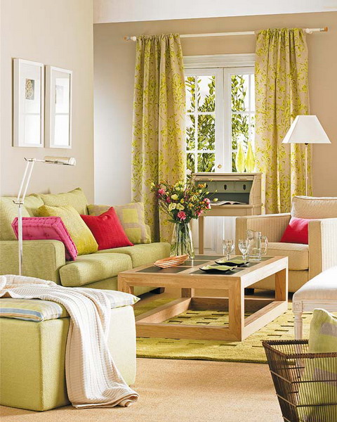 unterschiedlichen Stoffen Grüne Sommerwiese Wohnzimmer Sofa Kaffeetisch Teppich