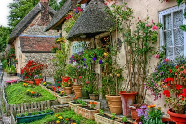vorgarten englischer stil topfpflanzen keramik kletterpflanzen