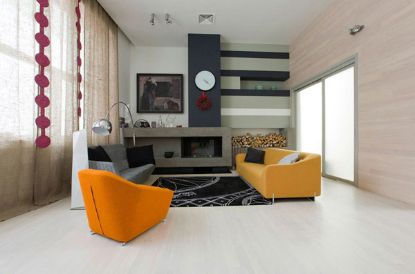 Spaßige Wohnzimmer-Gestaltung modernem Flair gelber Sessel
