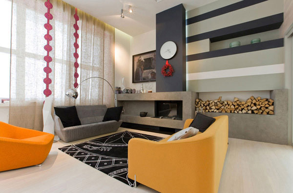 Spaßige Wohnzimmer-Gestaltung modernem Flair gelbes Sofa