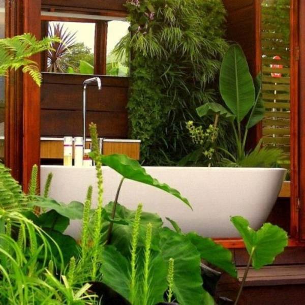 attraktiv offen badezimmer grüne pflanzen