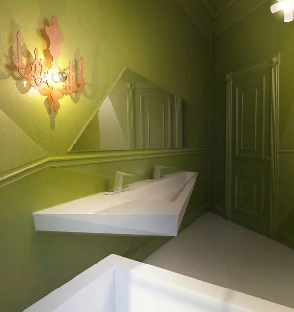 avantgarde badezimmer eckig design grün wände