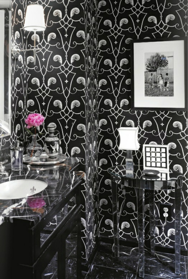 badezimmer design schwarz wände dekoelemente