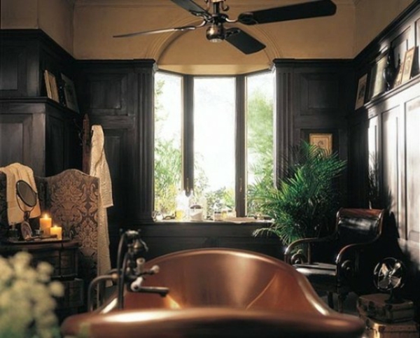 badezimmer schwarze wände retro stil