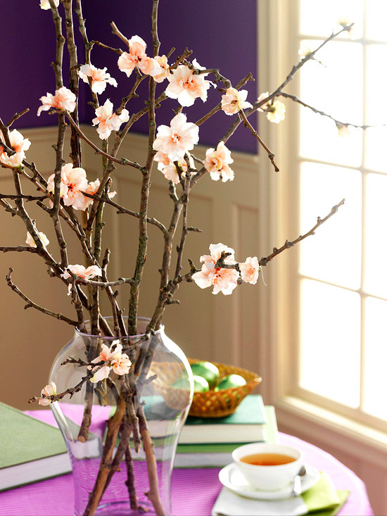 blüten zweige vase glas ostern deko idee Dekoration zu Ostern 