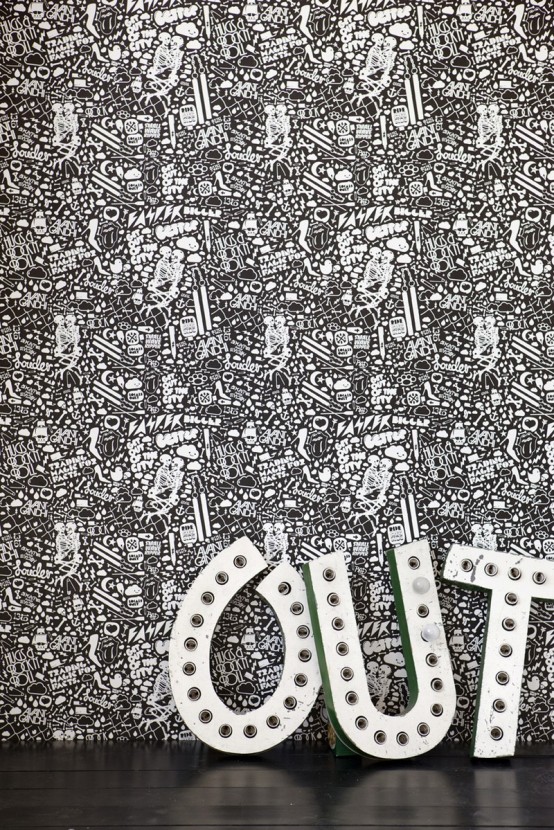 deko tapet klein muster details schwarz weiß art