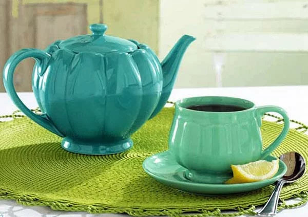 erstaunliche frühlingsdekoration tischläufer rund grün keramisch teekanne tasse