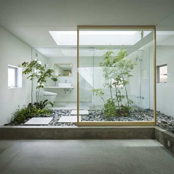 exzentrisch badezimmer steine pflanzen