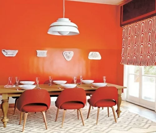 farbenfrohe esszimmer design ideen orange grell lebhaft