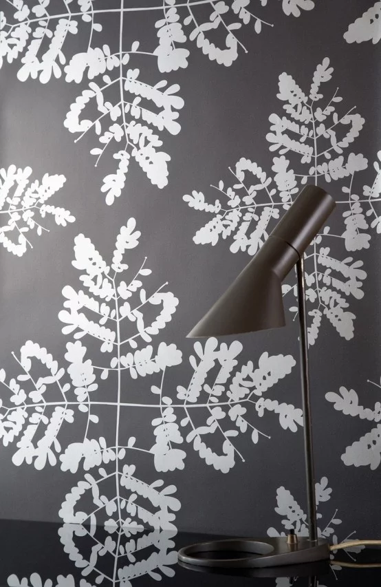 floral dessin elegant grau töne wand tapet schreib tisch