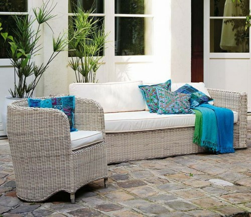 frische veranda deko ideen korbmöbel sofa