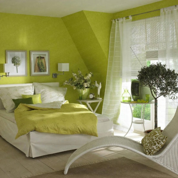 frühlingsdeko im schlafzimmer grün weiß