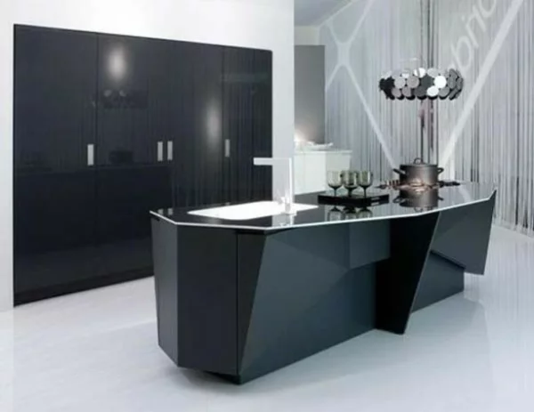 futuristisch schwarz küchenbereich arbeitsplatte dunkel matt