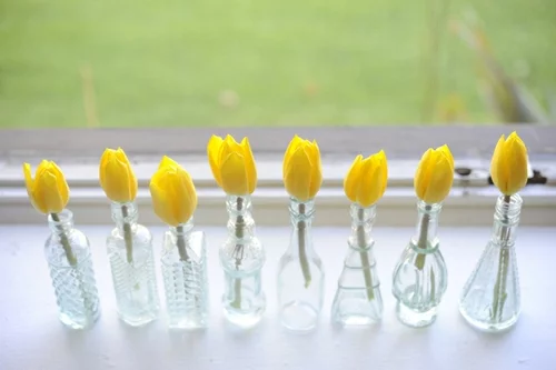 gelbe tulpen flaschen einzigartig originell frisch deko