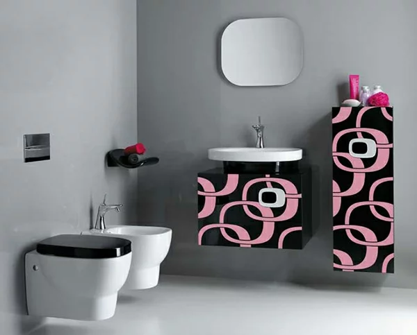 grau-rosa interieur design ideen gardinen badezimmer