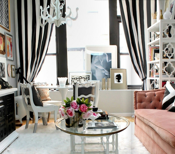 grau-rosa interieur design ideen gardinen streifen weiß schwarz