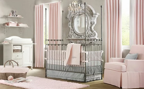 grau-rosa interieur design ideen kinderzimmer babybett