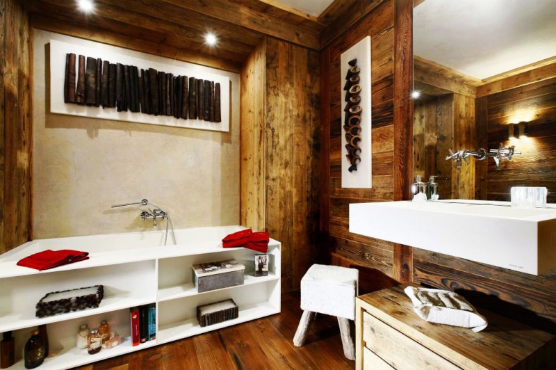 haus rustikal stil luxus badewanne waschbecken aufbewahrung