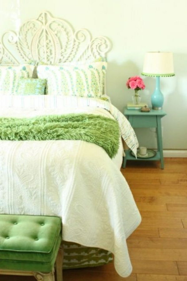 hell grün weiß deko schlafzimmer