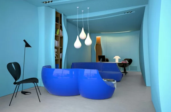 verspielte farbkombination  blau glanzvoll modern büro