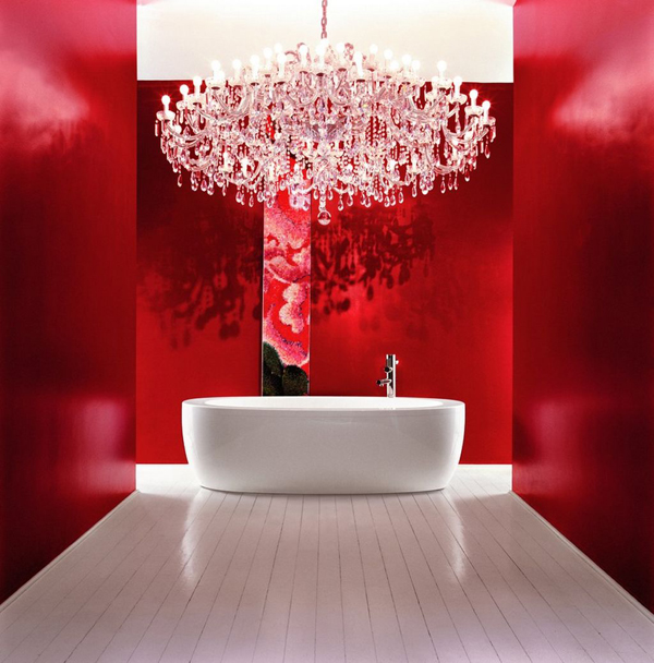 interior design rot modern kronleuchter wände badewanne