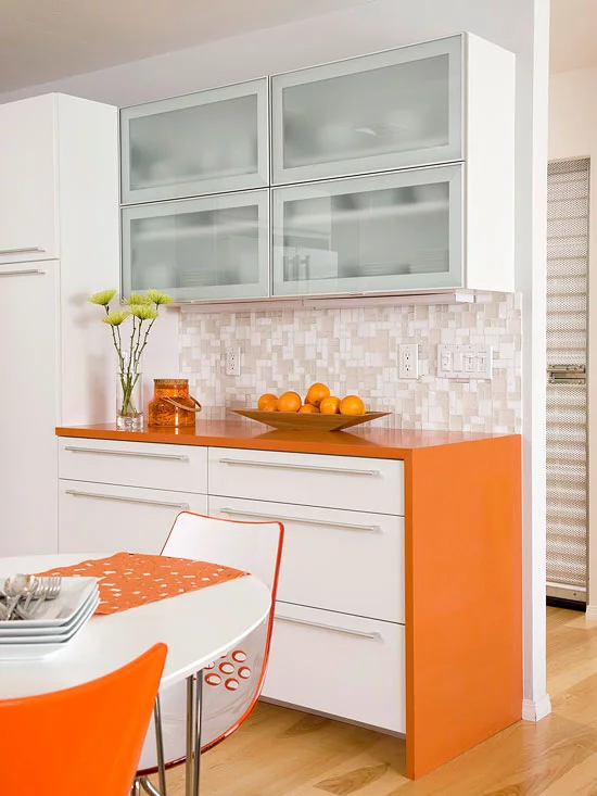 kompakte küchen orange eingebaut küchenblock