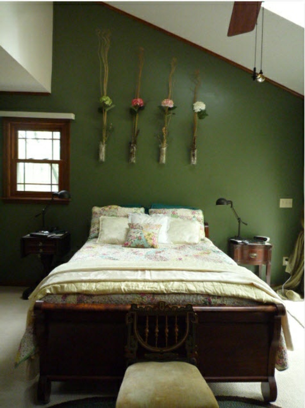 kreative frühlingsdeko im schlafzimmer grün