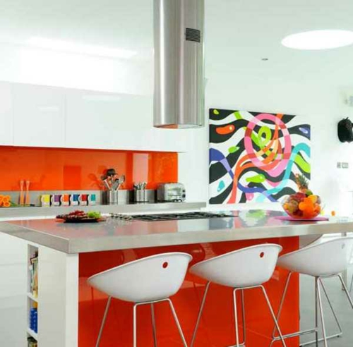kücheninsel und halbinsel weiß rot klare arbeitsfläche