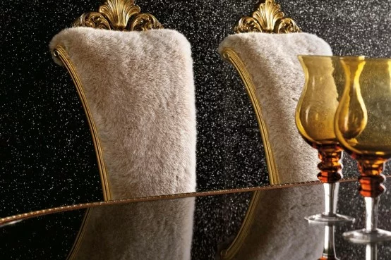 luxus esszimmer möbel baige gold rückenlehne pelz gepolstert weingläser