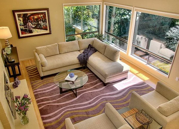modern wohnzimmer design teppich lila violett