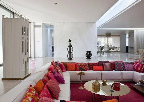 modernes wohnzimmer design alexander girard kissen teppich