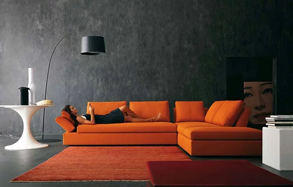 modernes wohnzimmer design grell orange farbe