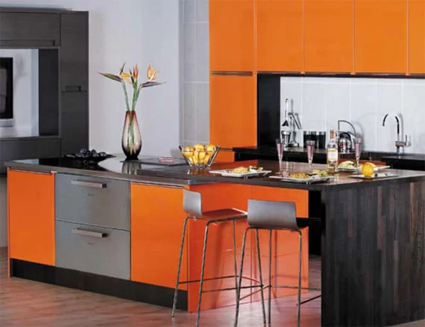 orange interior design ideen küche insel schrank