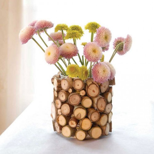 originelle Dekoration Holzscheiben Vase Blumentopf