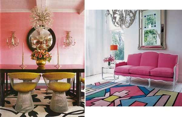 pink interiors ideen stilvoll akzente teppich sofa