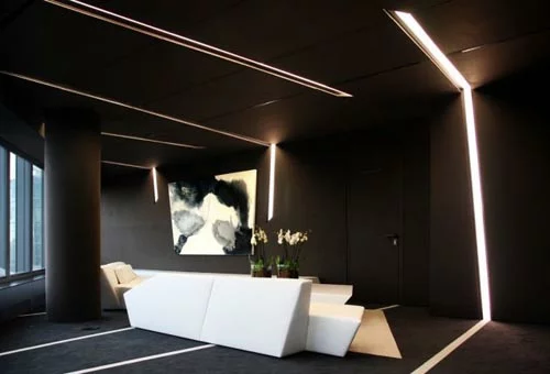 schwarz weiß einrichtung office beleuctung innovativ wandgemälde
