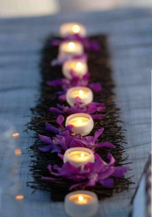 teelichter glashülle lila blumen