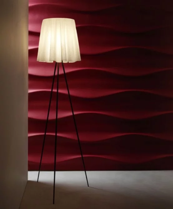 wandbelag 3D wellen effekt deko stehlampe rot
