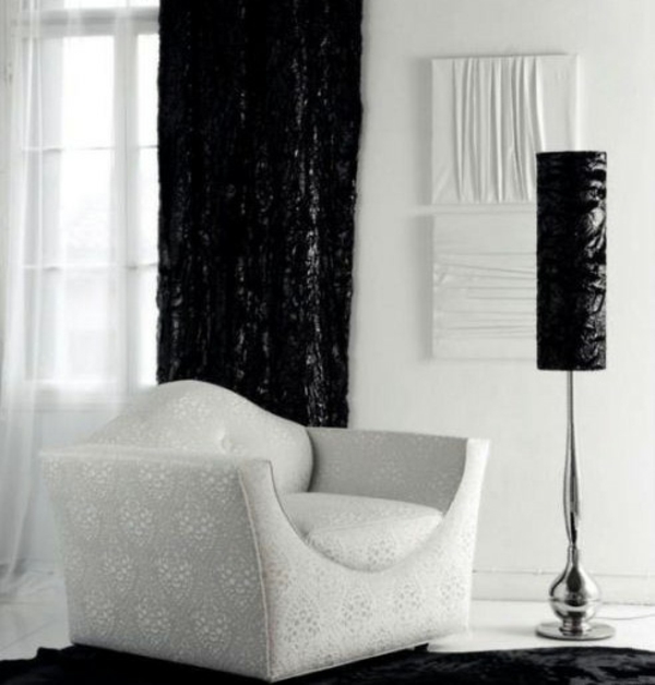 wohnzimmer design kontrastfarben schwarz weiß