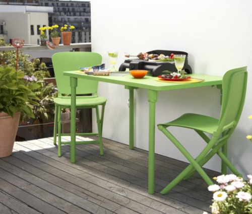 coole balkon möbel ideen farbe tisch stühle grün