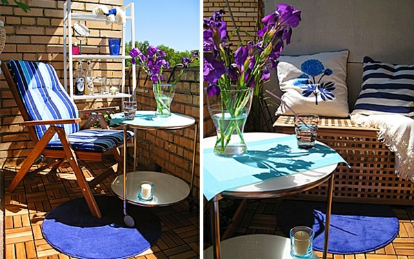 coole deko ideen für balkon designs tisch blau lila